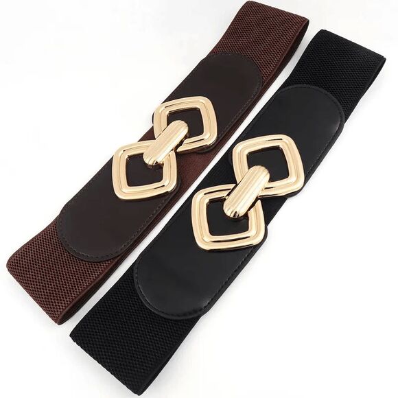 2/$21 25 Inch Black Ladies Stylish Stretch Belt Style 2 - Picture 2 of 4